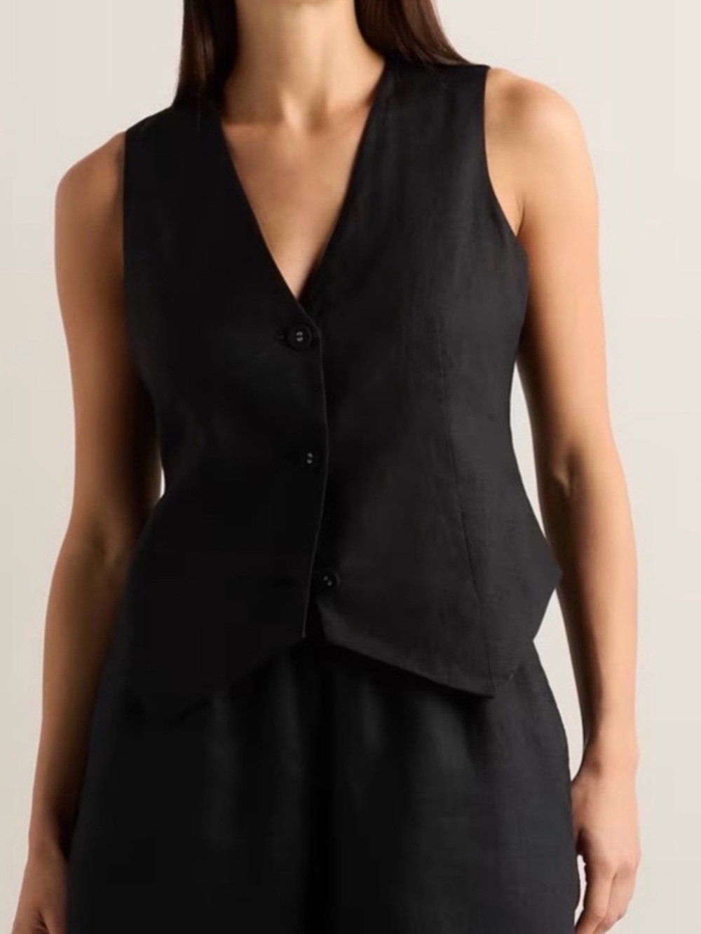Quince 100% European Linen Vest Size Medium Black V-Neck Button Up Waistcoat